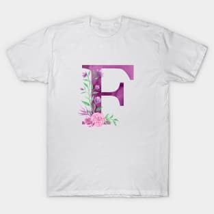 Floral Monogram F Beautiful Rose Bouquet T-Shirt